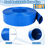 2 IN x 110FT Pool Backwash Hose Heavy Duty Drain Discharge Double PVC Layflat Hose with 2 Clamps, Weatherproof Burst Resistant for Water Transfer, Sump Pump, Pool Filter, Pool Drain (33.6M, Blue)