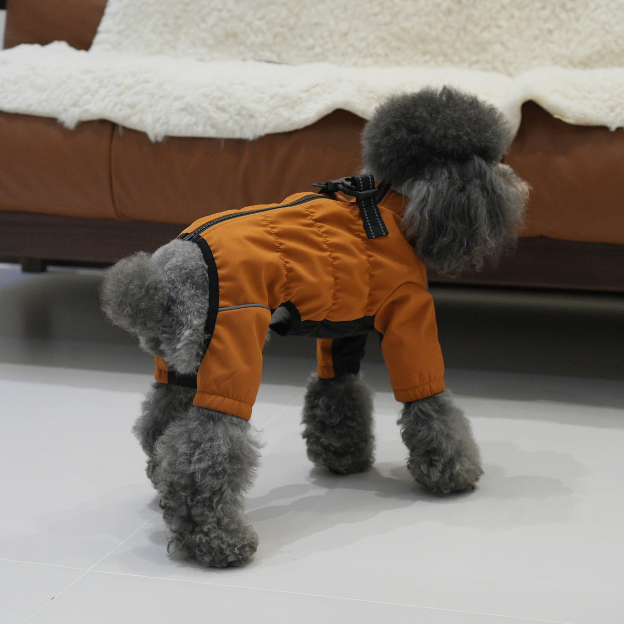 Winter Waterproof Dog Snowsuit – Full Body Outdoor Jacket with Leash Ring, Fleece Lining, Windproof Reflective 4-Leg Dog Coat for Small to Large Dogs Mustard Yellow L