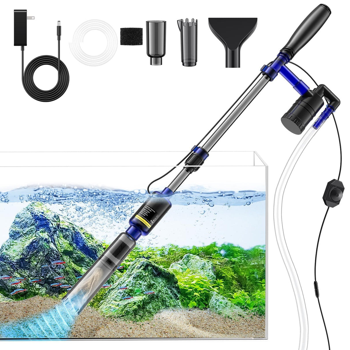 Fish Tank Cleaner, Adjustable Water Flow Aquarium Gravel Cleaner, 530GPH/32W Electric Fish Tank Cleaning Tools, Turtle Tank Gravel Cleaner Vacuum for Wash Sand, Water Changing and Water Circulation