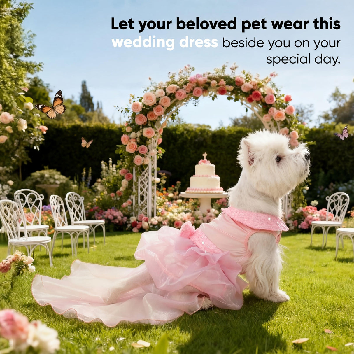 Dog Dress for Small Medium Large Dogs Pet Princess Wedding Dress with Detachable Train Multi-Layer Organza Girl Puppy Tutu Skirt Bowknot Sequin Decor Birthday Cat Clothes(Pink, M)