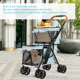 LPOTIUS Double Pet Stroller for Dogs and Cats, One-Hand Folding Dog Stroller Travel Carriage for Small Medium Dogs Cats, 4 Wheels, Blue