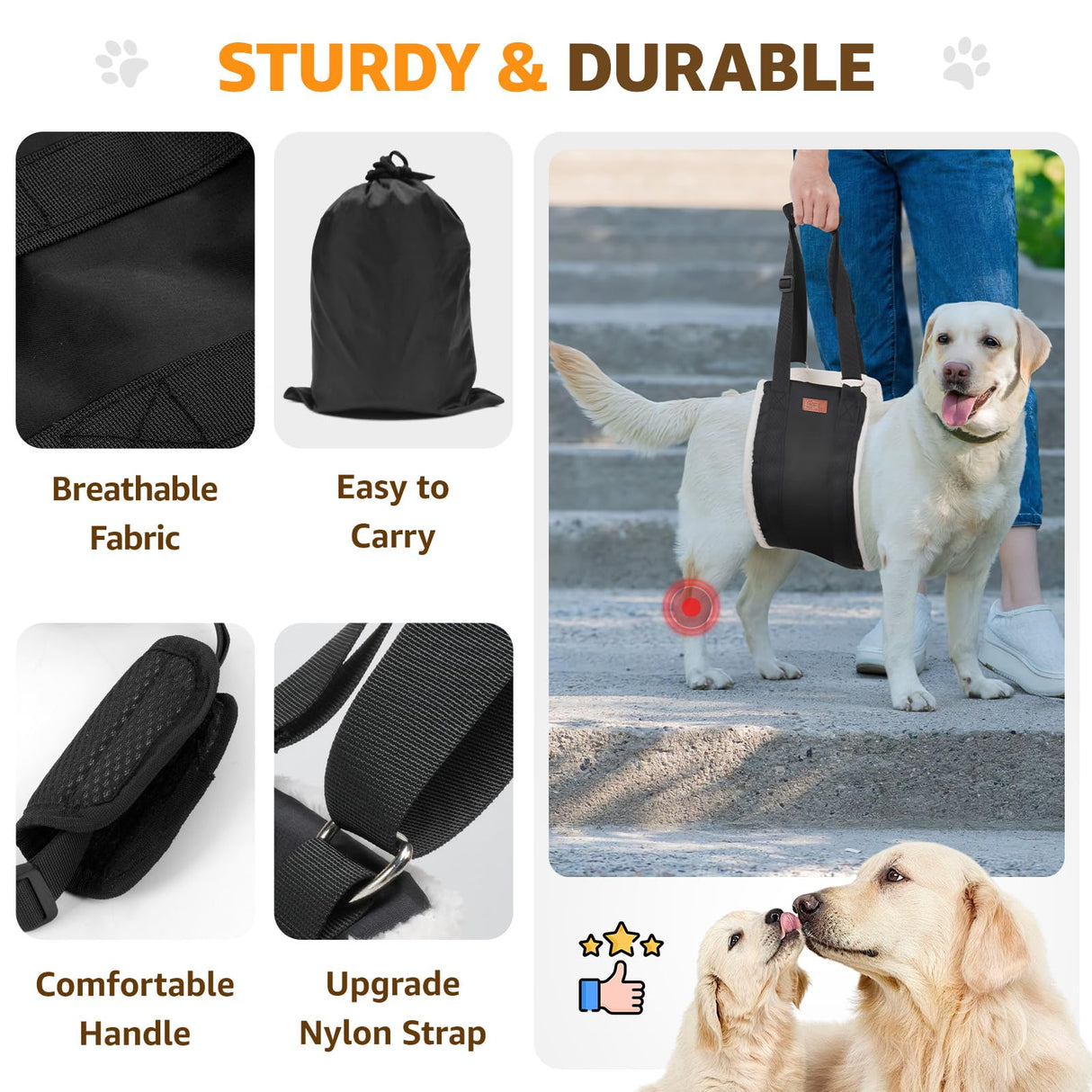 Adjustable Dog Lift Harness Dog Sling for Large Dogs Hind Leg Support Soft Lift Support and Rehab Harness for Weak Rear Legs, Helps Senior, Injured, Disabled and After ACL Surgery Dogs Large