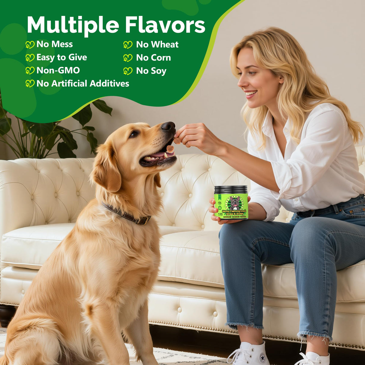 DOGVC Hemp Calming Chews for Dogs Calming Chews - Anxiety Relief Treats, Dog Calming Relaxing Treats Care Hemp Quiet Moments for Dogs Thunderstorm Fireworks Separation Anxiety Relief, Beef, 120 Ct