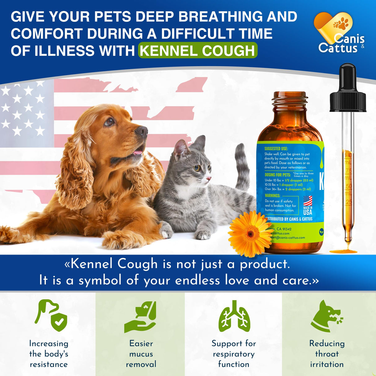 Kennel Cough Treatment for Dogs & Cats Helps with Sneezing, Throat Irritation & Allergies – Natural Dog Coughing Treatment for Breathing Support with Calendula Breeds Care – 2 oz