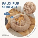 DUMOS 37.4x37.4 Inch Calming Donut Dog Beds for Large Dogs, Machine Washable Cuddler Warming Cozy Fluffy Faux Fur Plush Round Pet Bed Medium Sized Bed for Indoor Dogs and Cats, Brown