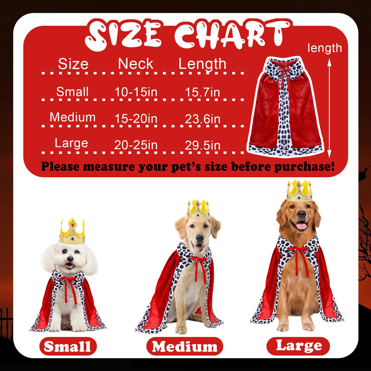 GOYOSWA Dog King Costume, Dog Halloween Costumes King Cloak and Crown Set Funny King Prince Costume for Small Medium Large Dogs (Small)