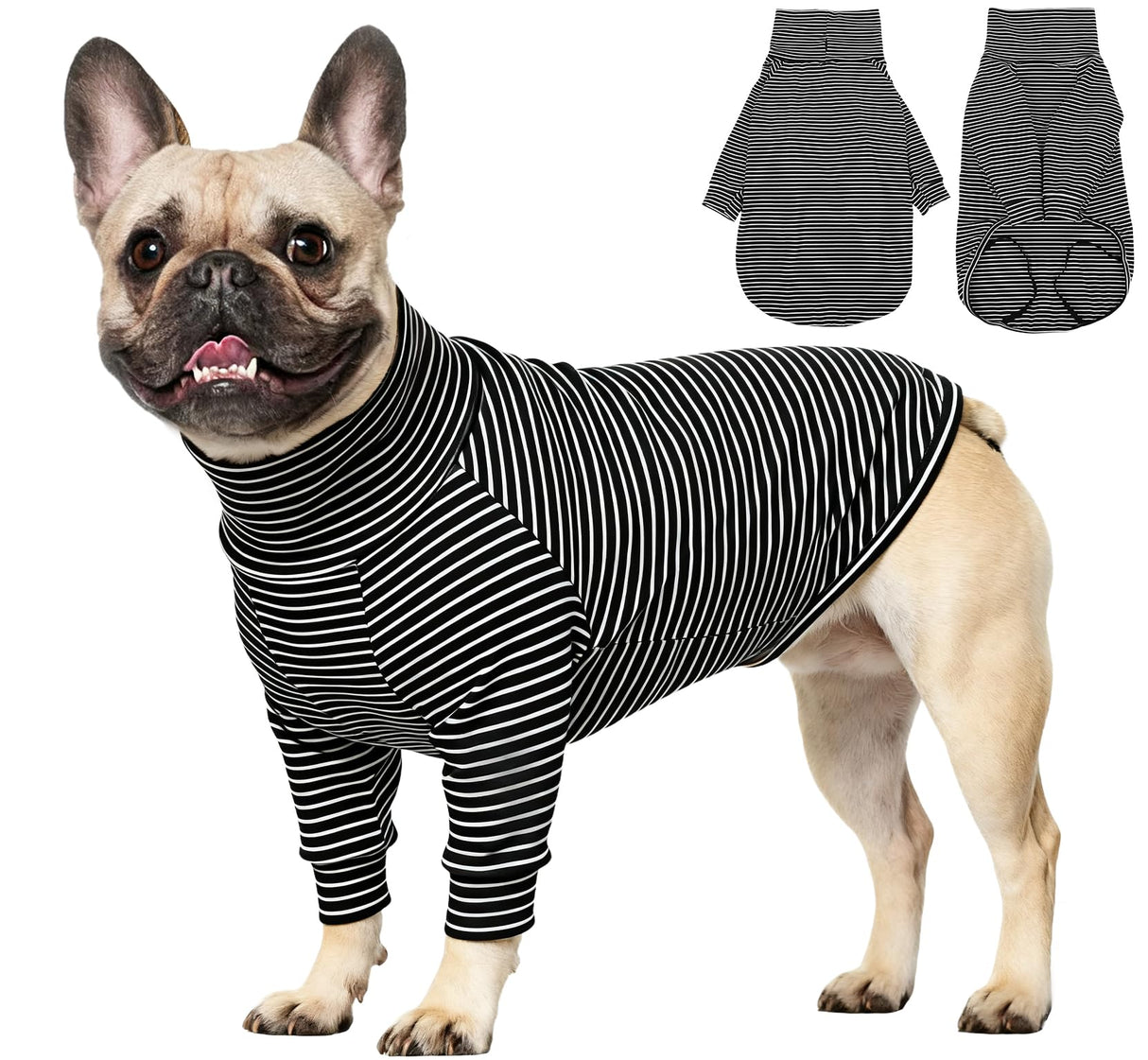 ROZKITCH Dog Fleece Sweater for Small Dogs Male Girl, Lightweight Shirt with Leash Hole, Soft Jumpsuit Loungewear for Indoor Outdoor Dailywear for Pug, Shih Tzu, Cocker Spaniel Blackwhite S