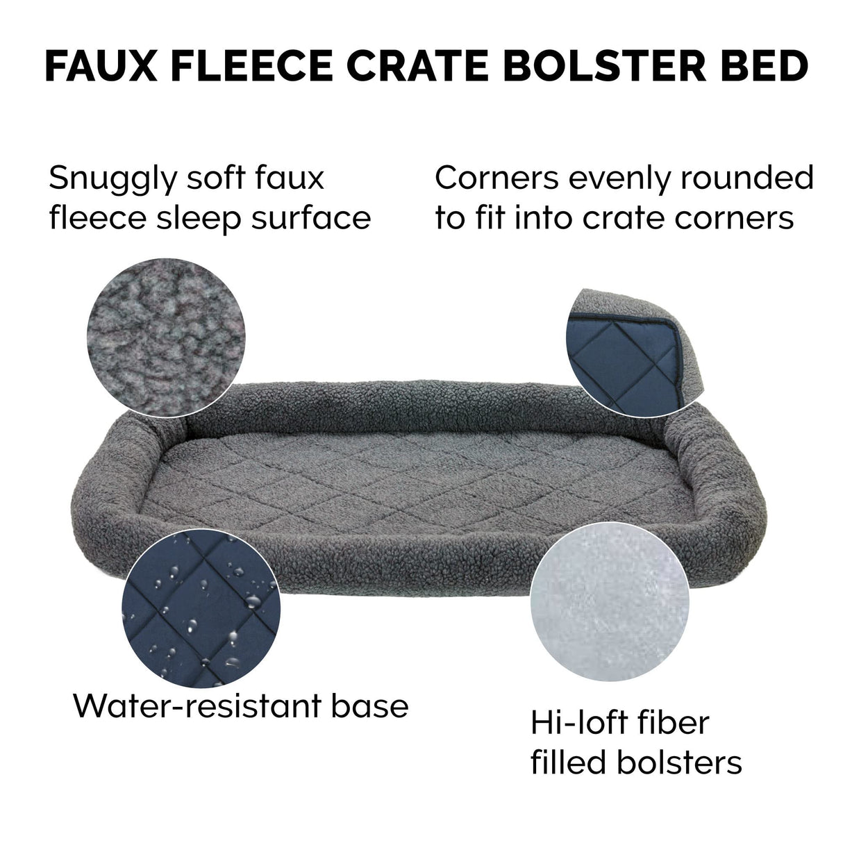 Furhaven Dog Bed for Extra Small Dogs & Indoor Cats, 100% Washable, Sized to Fit Crates - Sherpa Fleece Bolster Crate Pad - Gray, Extra Small (Pack of 2)
