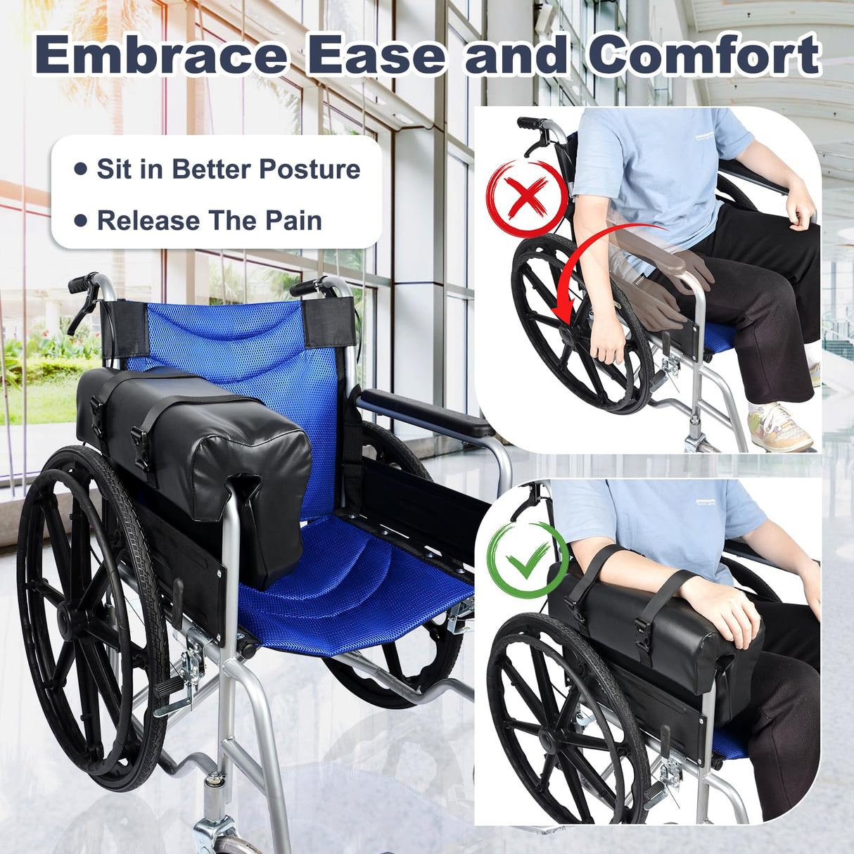 Ablefector Wheelchair Armrest Pad, Wheelchair Arm Rest Cushion Lateral Support Bolster for Stroke Victim, Arm Trough for Improved Comfort, Wheelchair Accessories for Seniors Adults