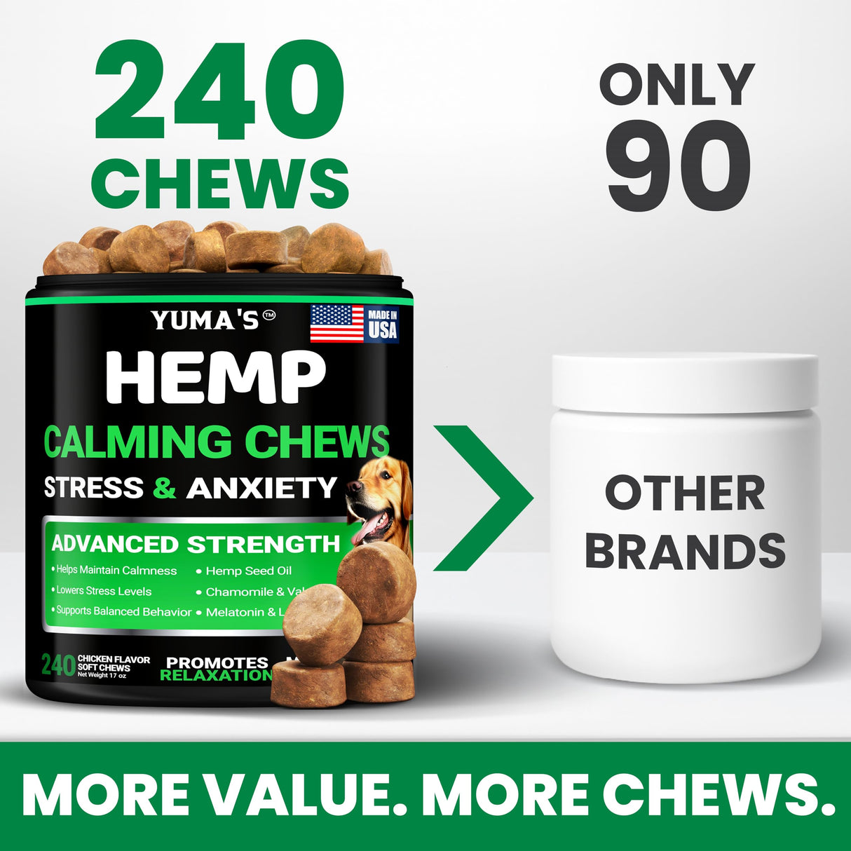Hemp Calming Chews for Dogs - 240 Treats - Advanced Dog Calming Chews - Anxiety Relief Supplement Treats with Melatonin - Sleep Aid for Separation, Barking, Stress, Hip and Joint Support Made in USA
