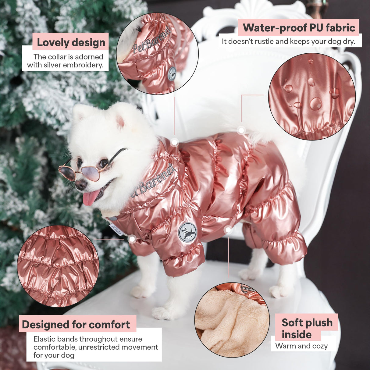 PETBARONET Winter Coat for Female Pups With Full Belly Coverage, Girl Clothes, Snow Jacket, Snowsuit for Cold Weather, Ideal for Small Medium Dogs (Medium)