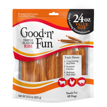 Load image into Gallery viewer, Good 'n' Fun Triple Flavor Ribs Chews for All Dogs, 24 Ounces, Treat Your Dog to Long-Lasting Chews Made with Beef Hide, Chicken and Pork Hide
