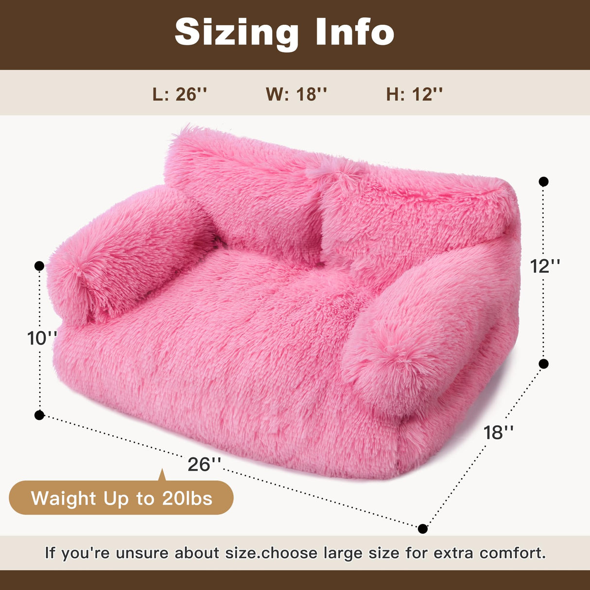 FURMORENE Large Cat Beds for Indoor Cats, Dog Couch Bed, Cute Cat Couch Sofas for Less 20lbs Kitten Puppy, Small Dog Sofas & Chairs with Removable Washable Cover, Soft Warm Pet Furniture, Plush Pink