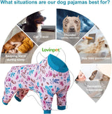 LovinPet Dog Pajamas Bodysuit for Giant Dogs, Pet Anxiety CalmingShirt, Lightweight Post Surgery Dog Pajamas, Garden Print, Pitbull Clothes, 4 Legged Style Pullover Dog Onesie, Medium