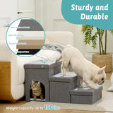 Dog Stairs with Storage, 4-Step Wider Sturdy Dog Steps for Small/Medium/Large Dogs and Older Cats, Doggie Ramp with Condo for Bed/Couch/Car Hold Up to 180 lbs (22.6" H, Grey)