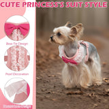 EXPAWLORER Cute Dog Harness, Pink Girl Adjustable No Pull Vest Harness and Leash Set, Soft Padded Step in Wedding Attire Suit Dress Costume with Bow Tie for Puppy Small Medium Female Dogs, X-Small