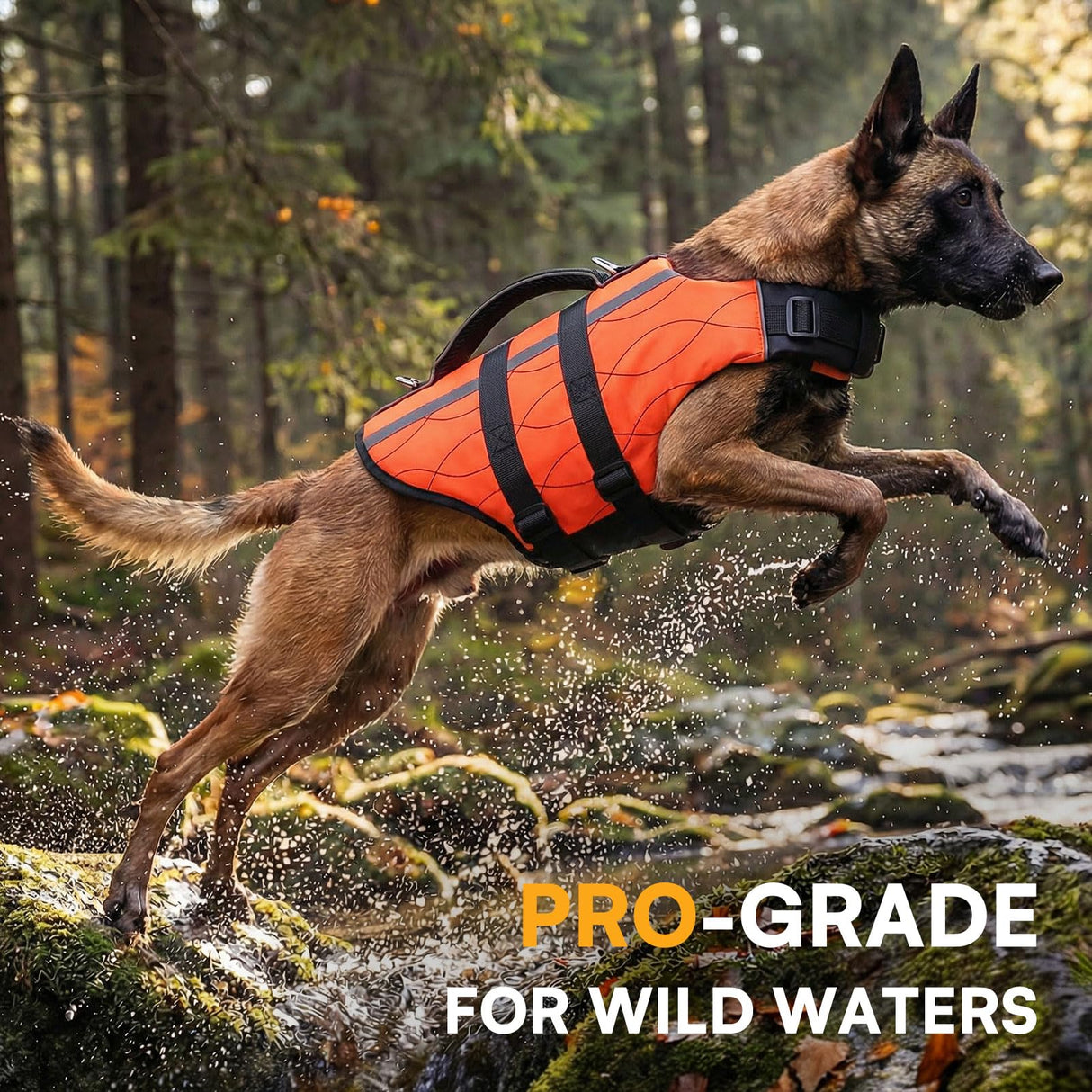 Queenmore Extra Large Dog Life Vest for Swimming Boating,Adjustable Ripstop Dog Life Vest for Large Dogs,Dogs Lifesaver with Rescue Handle, Doggie Swimming Vest for Big Pets,Orange,XL