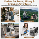 TTPet Pet Backpack Carrier with Built-in Cooling Fan & Heating Pad, Expandable Cat Carrier Backpack for Cats and Small Dogs, Ventilated Travel Backpack Carrier for Hiking/Outdoor/Vet Visits, Grey