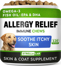 Load image into Gallery viewer, StrellaLab Dog Allergy Relief &amp; Anti Itch Support Chews w/Omega 3: Real Ingredients, Real Taste! Skin &amp; Coat Immune Supplement w/Fish Oil, Pumpkin &amp; Enzymes — Developed by Experts - Made in USA -120Ct
