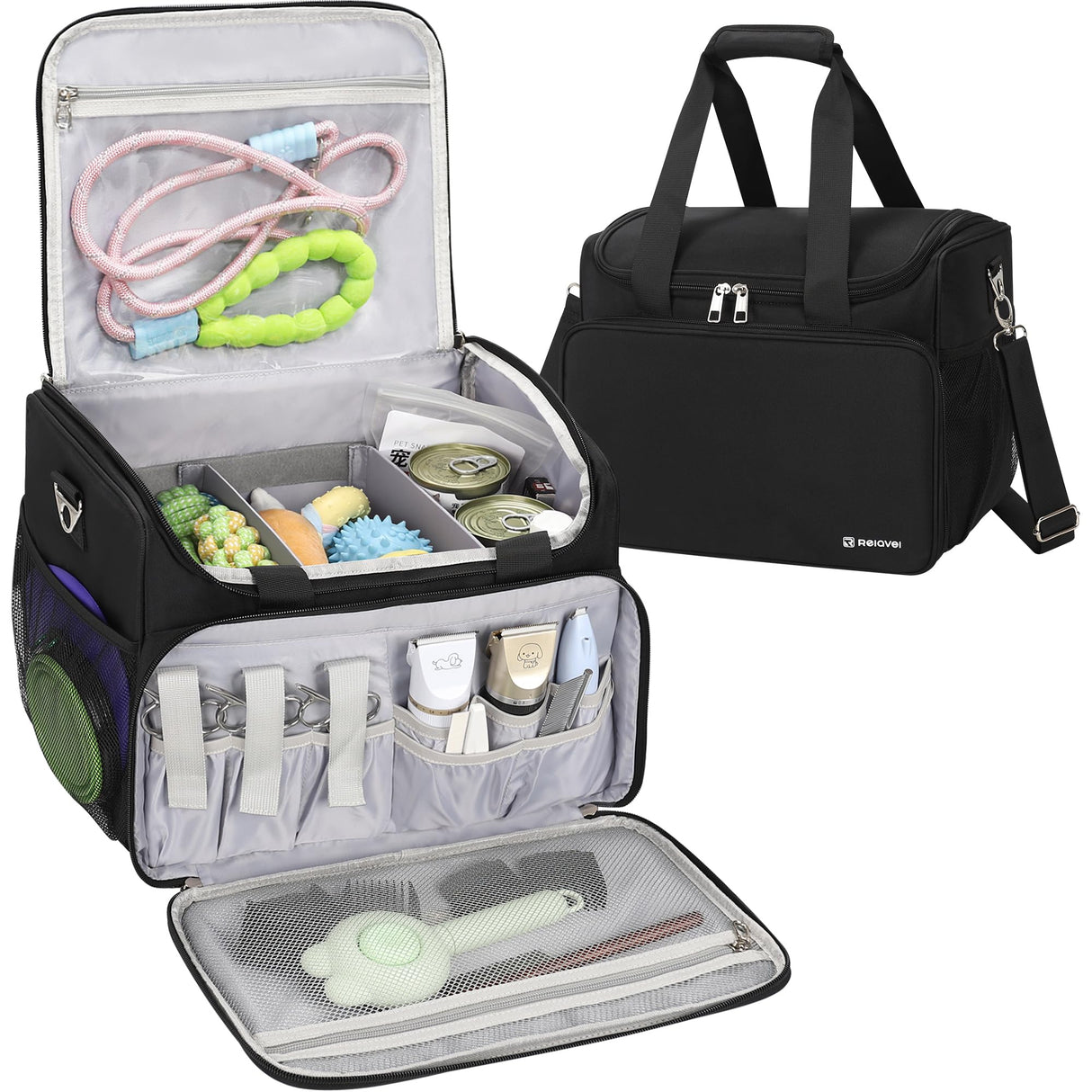 Dog Grooming Vacuum Bag, Pet Grooming Bag Extra Large Dog Grooming Storage Bag with Compartments Professional Travel Animal Groomer's Tool kit Bags for Supplies - for Dogs, Cat & Pet Groomers( Black)