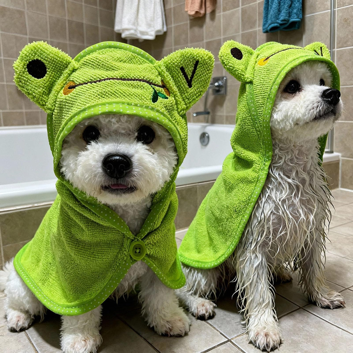 IOICYBF Dog Hooded Bathrobe Towel, Fast Drying Bath Towel Absorbent Warm Blanket Green M