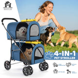 Magshion Double Dog Stroller with 2 Detachable Carrier Bags, 4-Wheel Folding Pet Travel Strolling Cart with Storage Pocket for Small-Medium Dogs & Cats Puppy, Navy Blue/Yellow