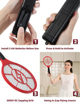 Electric Fly Swatter 2 Pack (Red & Blue), Battery Powered Bug Zapper Racket for Mosquitoes & Flies, Safe Protective Mesh, Indoor & Outdoor Use, Batteries Not Included