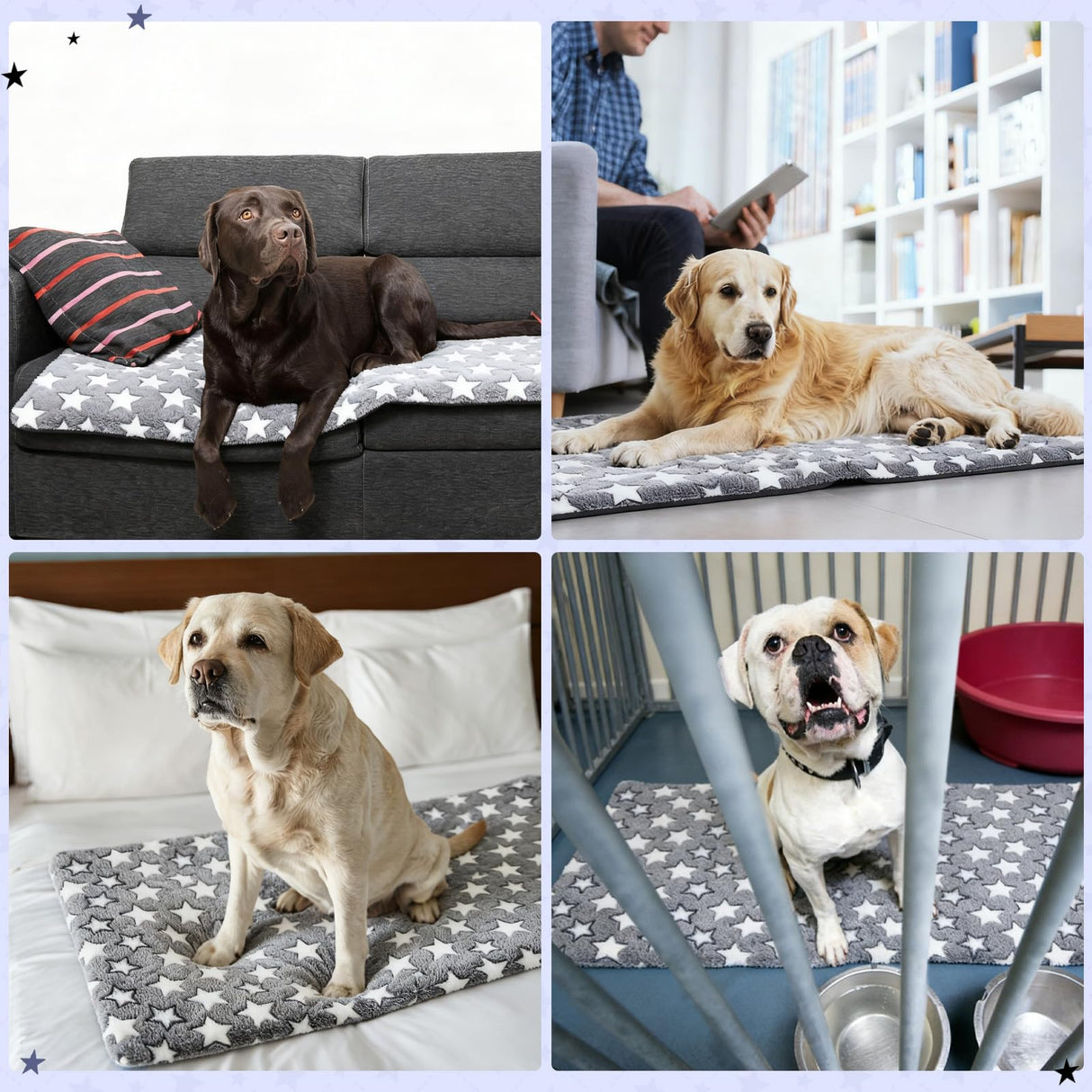 RattanView Back Seat Pet Cover for Dogs Backseat Cover for Dogs in Car 51x 24 Backseat Dog Bed Mat Waterproof Non-Slip Soft Cozy Star Pattern Protector for Extenders Trucks Suvs All Season Travel