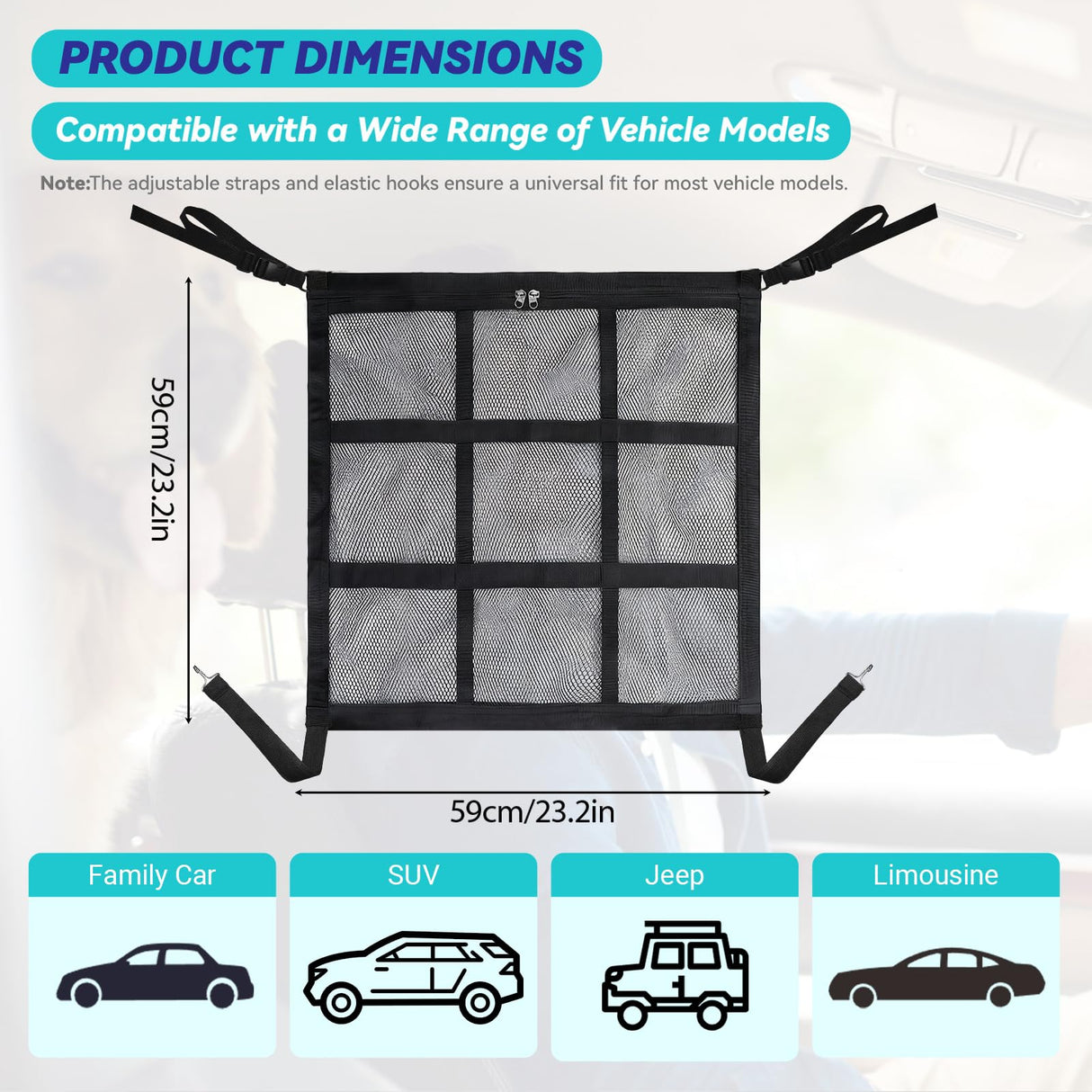 KINETOVOLTA Dog Car Barrier 2026 Upgrade, Double Layer Mesh with Zipper, Universal Car Dog Barrier for SUVs, Sedans & Trucks, 23x23 Inch, Breathable & Easy to Install