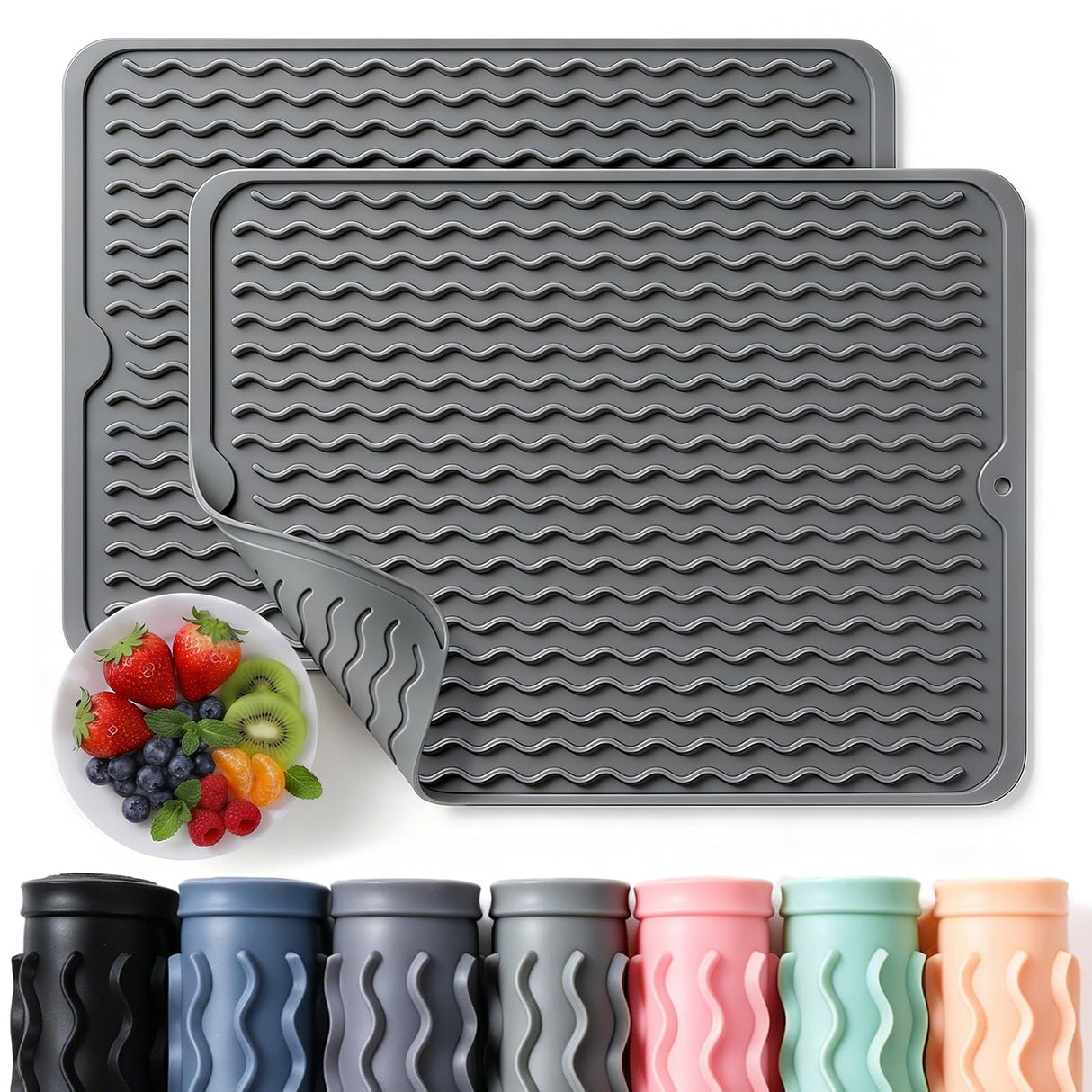 2 Pack Silicone Dish Drying Mat for Kitchen Counter Heat Resistant Under Sink Waterproof Coffee Bar Accessories Dining Rack Stone Utensil Holder Countertop Decor Must Haves 2026