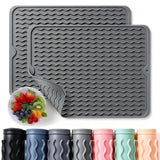 2 Pack Silicone Dish Drying Mat for Kitchen Counter Heat Resistant Under Sink Waterproof Coffee Bar Accessories Dining Rack Stone Utensil Holder Countertop Decor Must Haves 2026