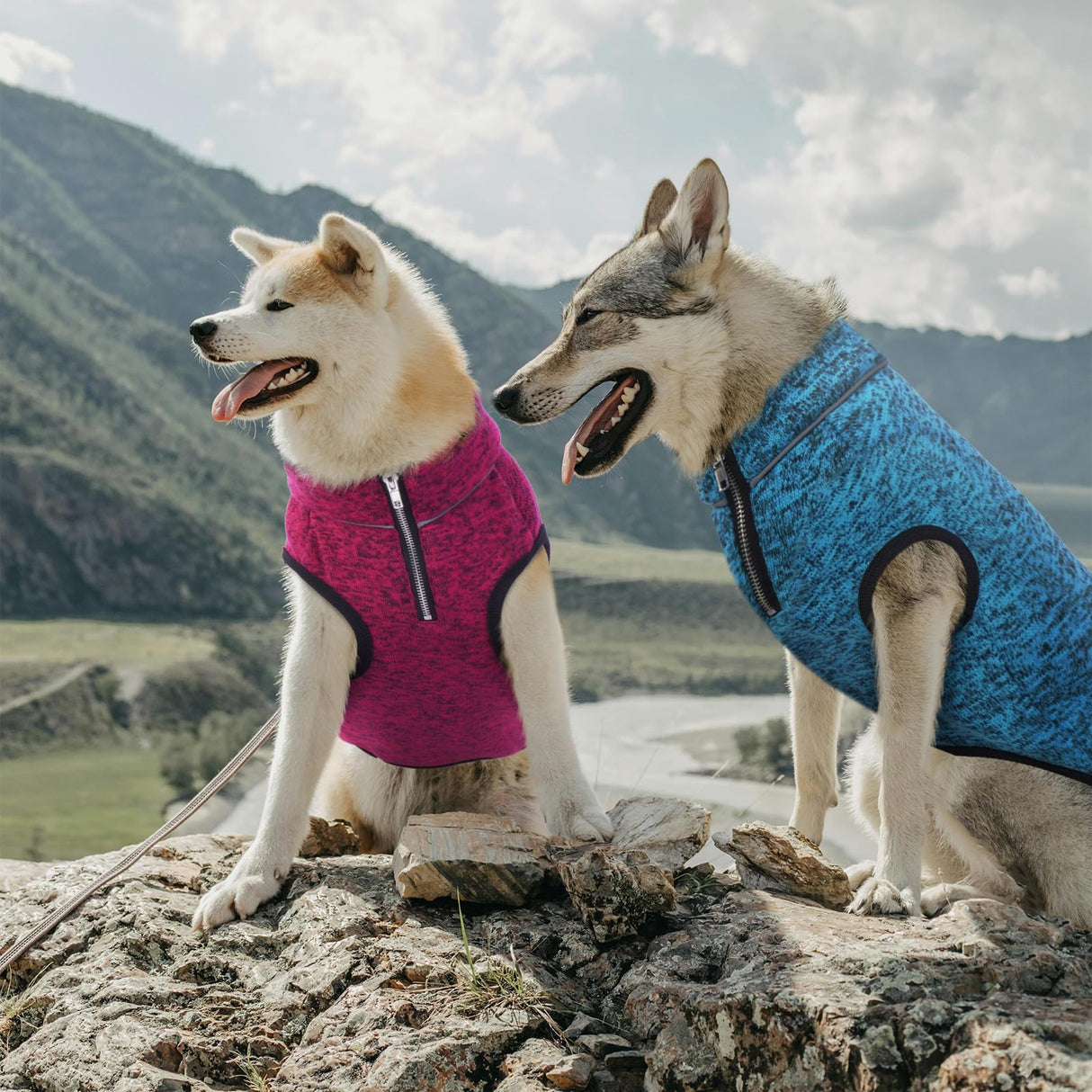 ROZKITCH XXX-Large Dog Sweater with Fleece Lining, Knit Fabric Pet Jacket Jumpsuit, Adjustable Reflective Vest with Zipper Opening on The Back and Neck for Harness, Easy Maintenance Blue, 3XL