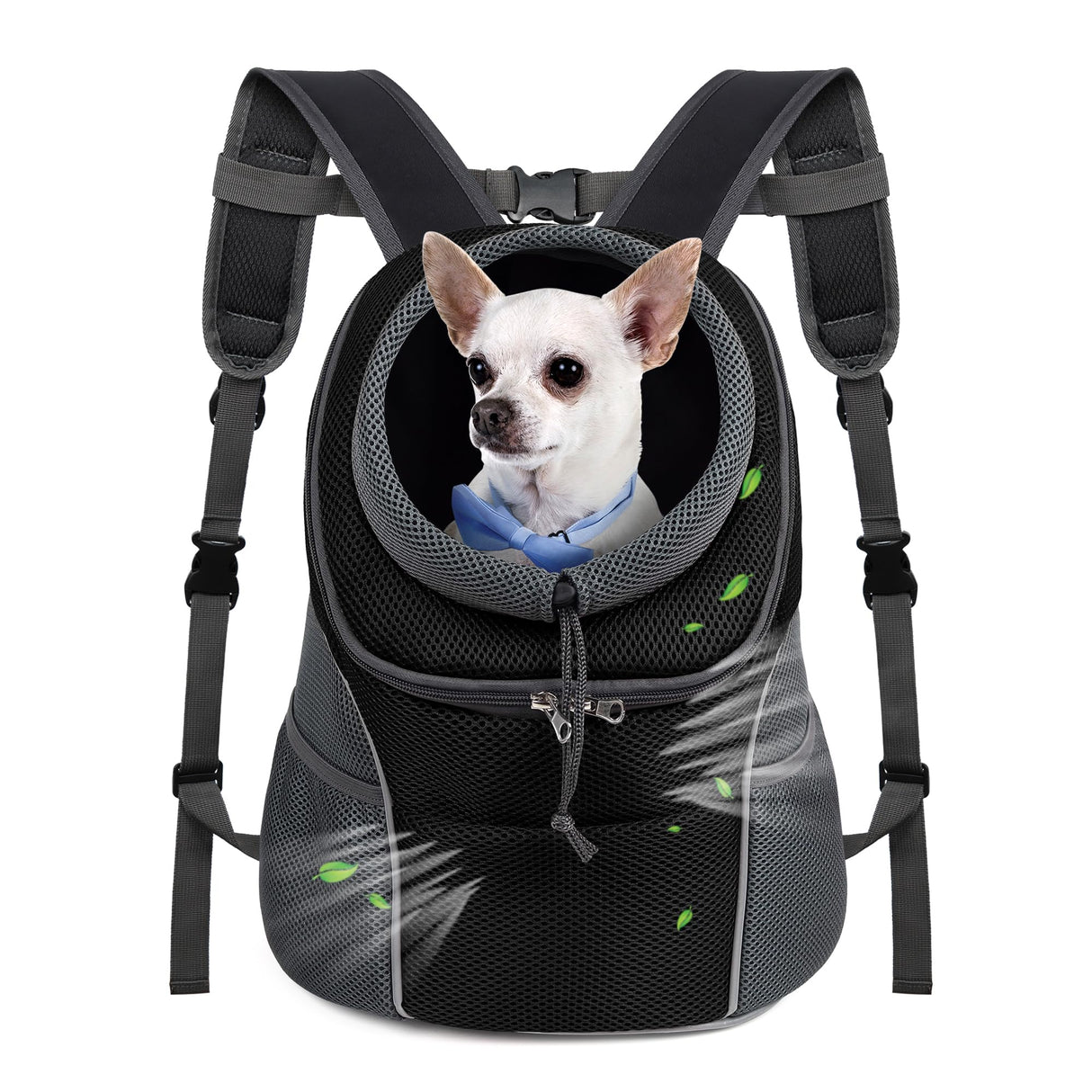 WOYYHO Pet Dog Carrier Backpack Small Dog Front Backpack Ventilated Dog Carrier Back Pack with Storage Pockets, Adjustable Straps & Safety Belt for Travel Hiking Outdoor (Size L: 10-14 lbs, Black)