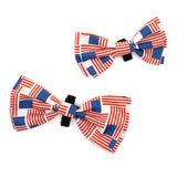 THE WORTHY DOG Pet Bow Tie for Dogs & Cats – Soft Printed Polyester Collar Bow Tie with Touch Fastener, Attaches to Any Collar - Patchwork Flag Pattern, Red/White/Blue, Small