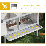 PawHut Elevated Wooden Rabbit Hutch, Indoor/Outdoor Bunny Cage with Hinged Asphalt Roof and Removable Tray for Guinea Pig, Light Gray