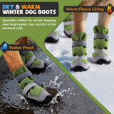 Winter Dog Snow Boots with Fleece Lining, Dog Shoes for Medium Large Size Dogs, Waterproof Dog Booties and Paw Protectors, Anti-Slip & Reflective Dog Shoes for Snow Outdoor, Hiking (Green-Size 3)
