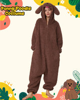 Hrxcrzco Unisex Poodle Dog Onesie Pajamas Cute Puppy Dog Costume Adult Halloween Animal Cosplay Costume Sleepwear Homewear, Dark Brown L