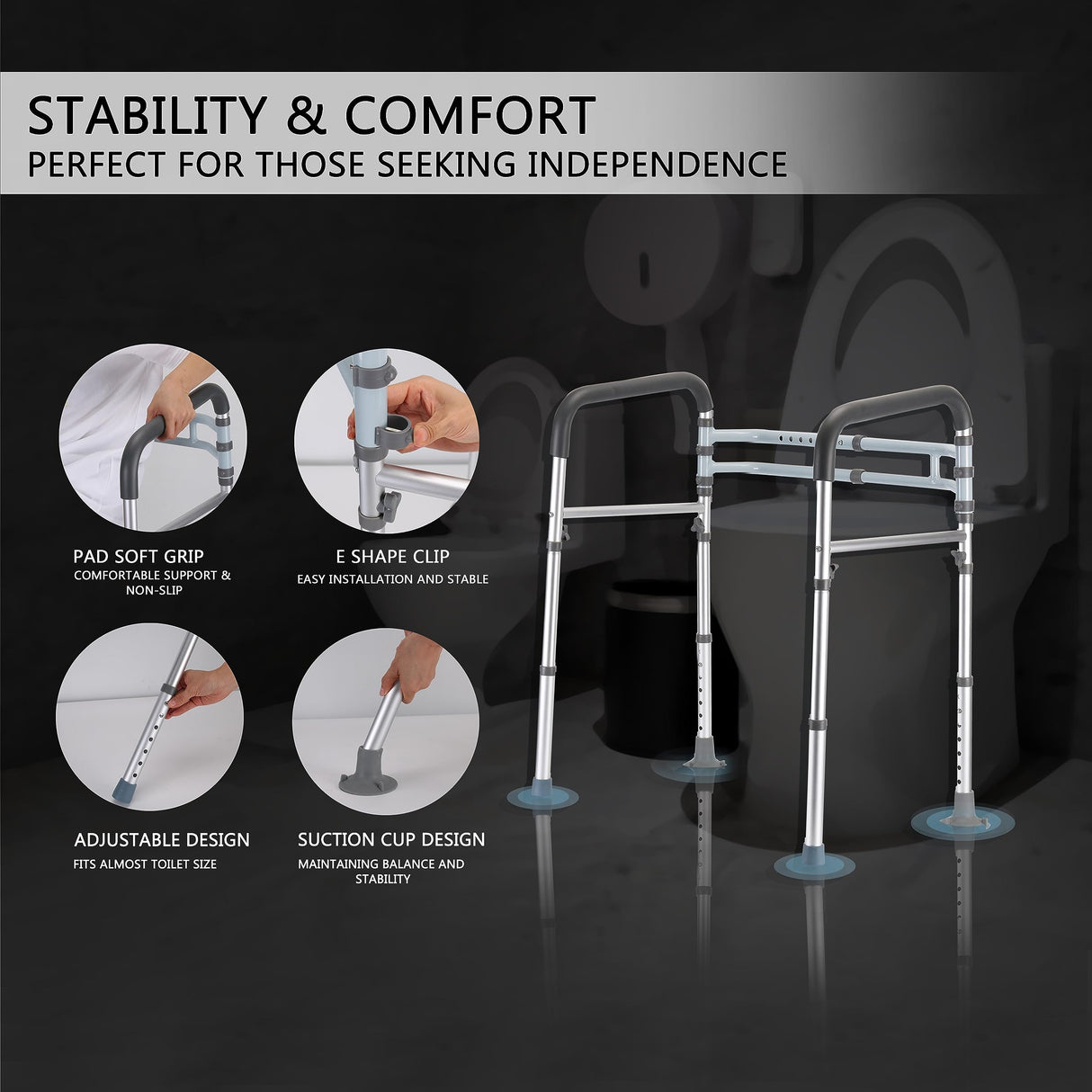 FSA/HSA Eligible Toilet Safety Rails, Adjustable Toilet Safety Frame for Elderly, seniors, Handicap & Disabled, toilet frame with handles, Foldable handicap toilet rails Fit Any Toilets (300 LB)