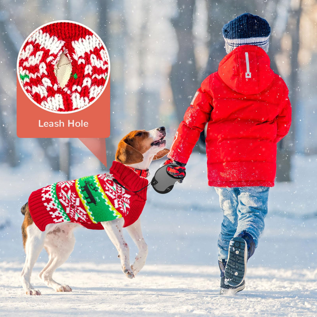 ABRRLO Dog Christmas Sweater Xmas Dogs Outfits New Year Holiday Costumes Puppy Cat Sweater with Leash Hole for Small Medium Large Dogs Girl Boys Dog Clothes (11-Red Green Reindeer, XX-Large)