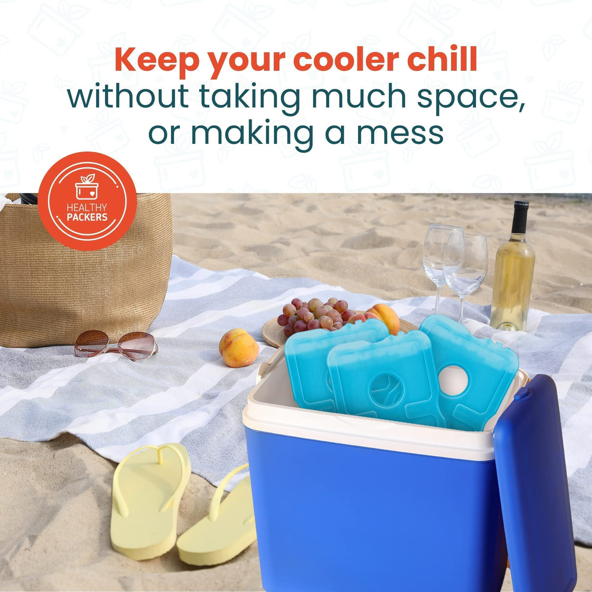 Healthy Packers Ice Packs for Lunch Boxes & Coolers - Freezer Packs - Original Cool Pack | Cooler Accessories for Beach, Camping & Fishing | Slim & Long-Lasting Reusable Ice Pack for Cooler (Set of 4)