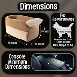 Center Console Dog Car Seat | 11 lbs MAX | Safety Straps & Leash | Comfortable Foam and Plush Pillows | Adjustable Mount Design | Large Storage Pockets | Perfect for Small Pets & Cats (Brown)