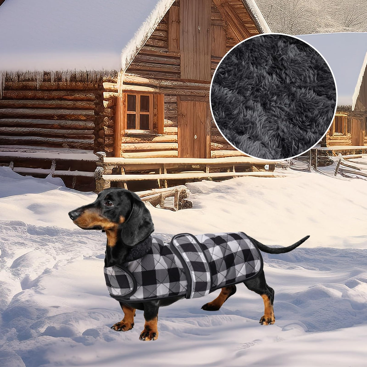 Geyecete Waterproof Warm Thermal Quilted Dachshund Coat with Warm Fleecy Lining Inside,Outdoor Dog Apparel with Adjustable Bands for Small,Medium Dog-Black-M