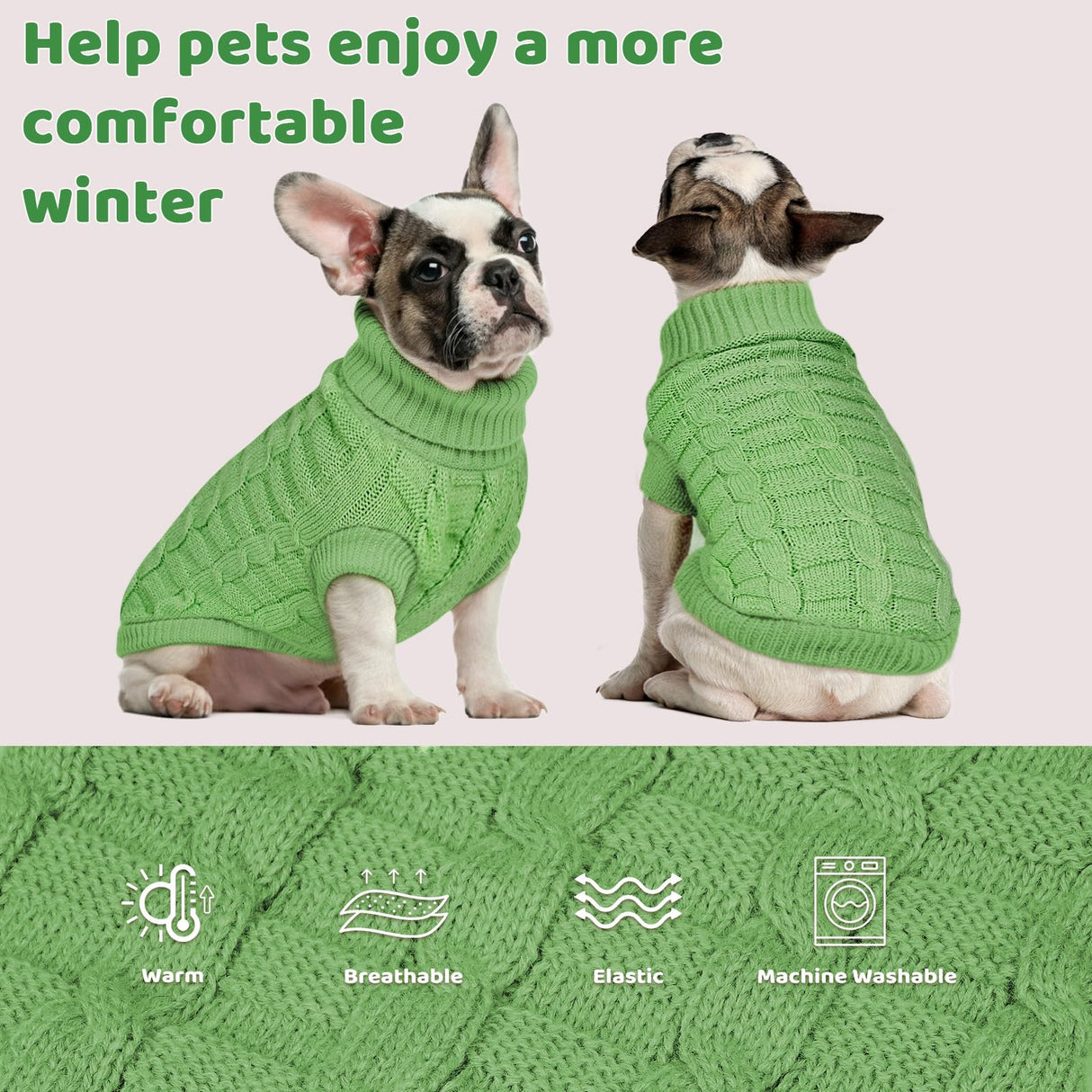Knitted Dog Sweater for Small to Large Girl Boy Dogs - Warm Fleece Cable Turtleneck Pullover for Chihuahua, Pug, Labrador, Golden Retriever, Cold Weather Soft Winter Clothes