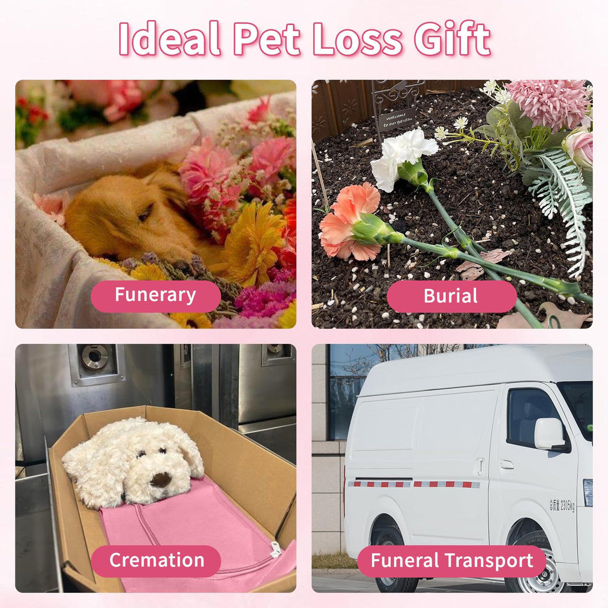 Pet Casket Body Bag,Dog or cat Burial Box with Dignity,pet caskets or Burial Boxes Alternative,eco-Conscious Body Bag with Handle & Custom Memorial Surface (Pink)