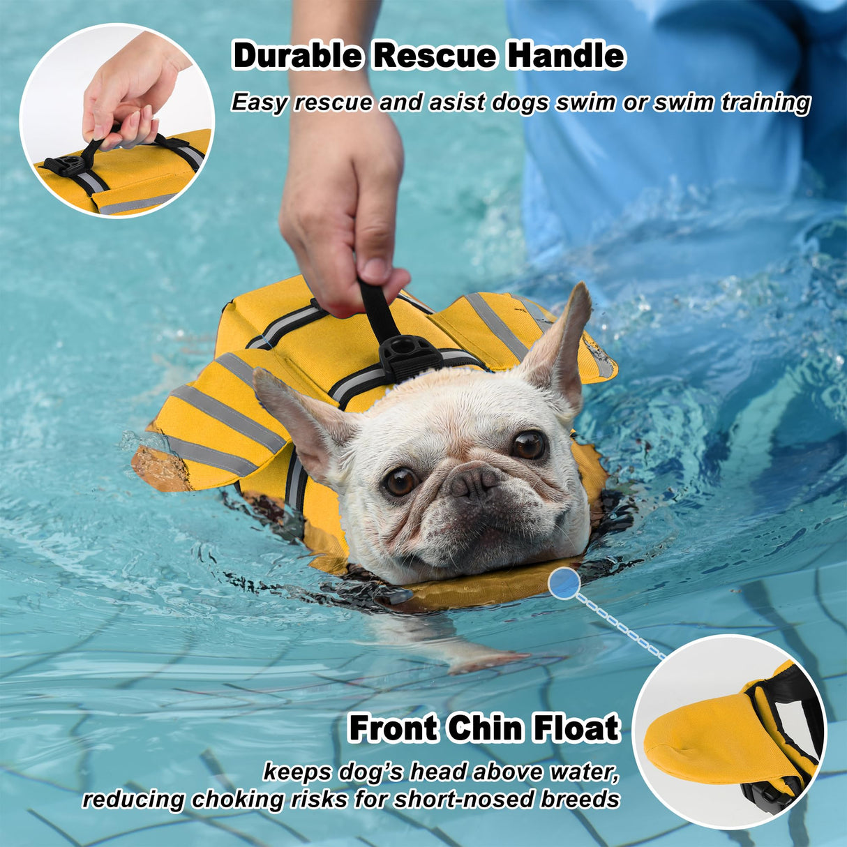 Dog Life Jacket, Cute Wings Adjustable Dog Life Vest with Chin Float and Handle for Swimming Boating Reflective High Buoyancy Swim Float Vest for Small Medium Large Dogs (Yellow, XL)