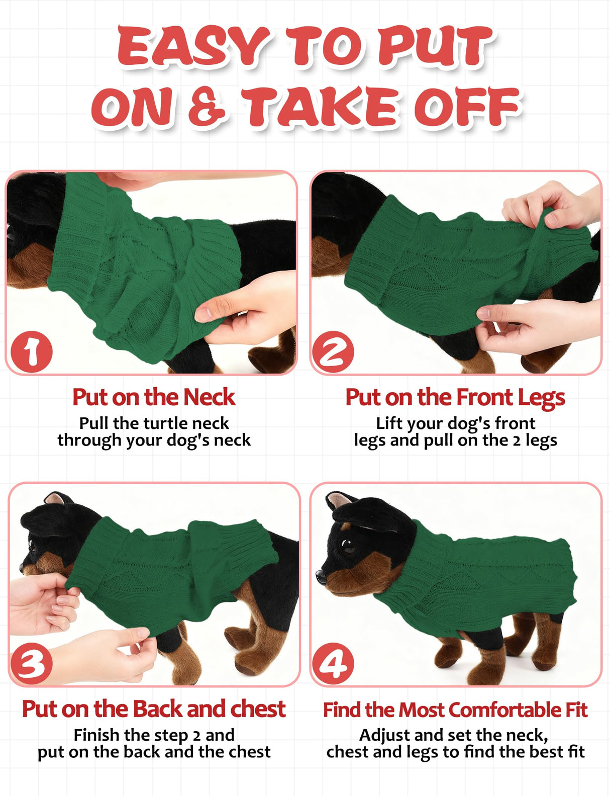 Dog Sweaters for Small Medium Large Dogs Cats, Soft Warm Turtleneck Pullover Solid Cable Knit Fleece Stretch Pet Clothes,Classic Fuzzy Coat for Puppy Girl Boys for Fall Winter Cold Weather