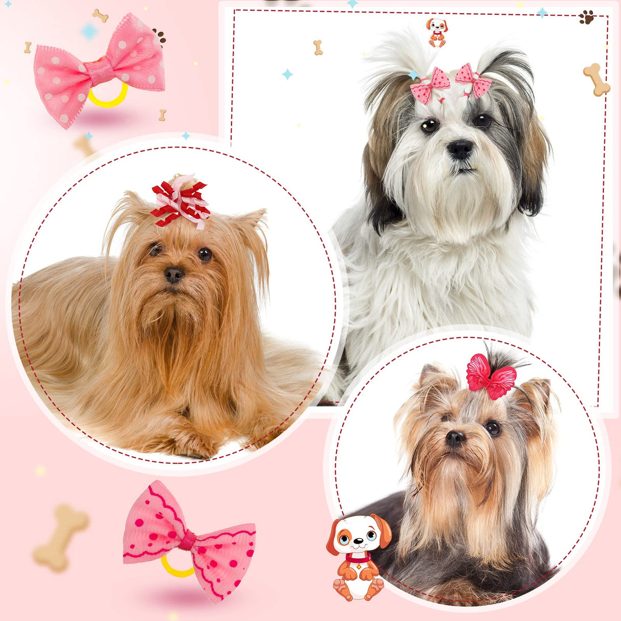 40 Pcs Dog Hair Bows Small Dog Hair Clips Puppy Yorkie Barrettes Princess Style Bow for Cat Party Birthday Grooming Accessories(Pink)