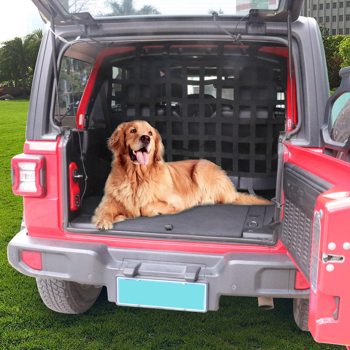 RERPRO Pet Net Safety Dog Barrier for 2007-2026 Jeep Wrangler JK JL 4 Door Accessories, Behind Rear Seat Pet Dog Covers Trunk Cargo Isolation Liner Net for Jeep Wrangler