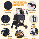 GdnWings Pet Stroller for Small Dogs, Lightweight Small Dog Stroller for Dogs Cats with 6 Shock Absorption System, Detachable Carrier Suitable for Car Seat & Hand Carry, Safe Outings, Black