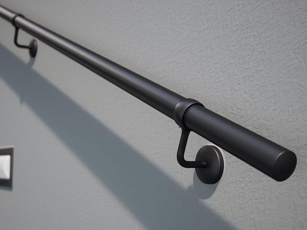 ROTHLEY Pipe Handrails for Indoor Stairs: 6.6FT Stair Railing Steel Hand Railings for Stairs Indoor Wall Mount Stair Handrail Complete Kit 1.6" Round Metal Stair Railing for Elderly & Kids